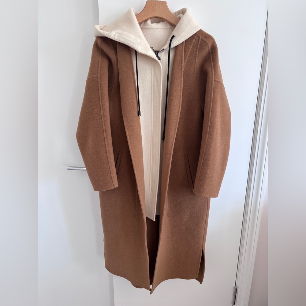 Women's Tan Coat with Cream Hood